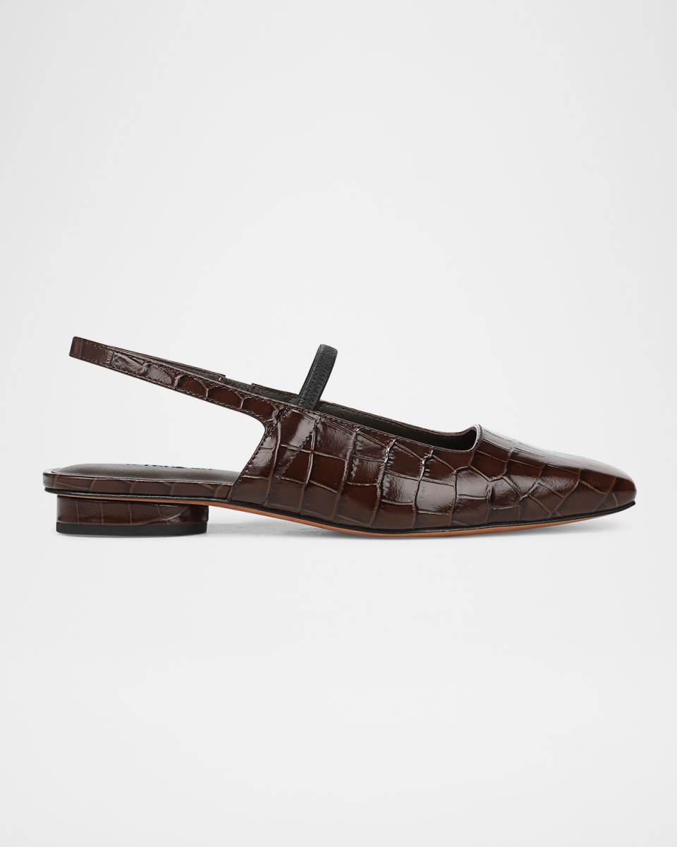 Venice Croc-Embossed Leather Slingback Flats